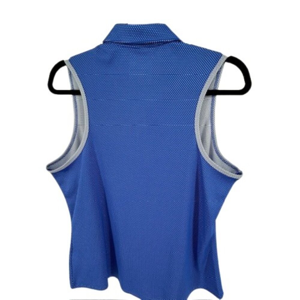 Adidas Women’s Golf Polo Shirt Large Sleeveless Collared Blue White Polka Dot - Picture 3 of 6